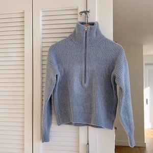 Everlane The Felted Merino Half-Zip Sweater in Grey Blue
